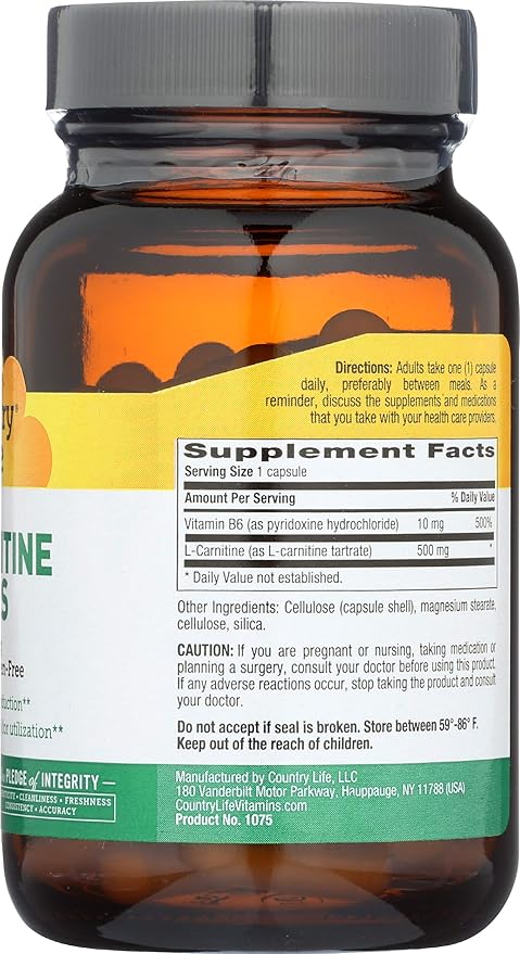 Country Life L-Carnitine 500 mg w/B-6, 60 Capsules