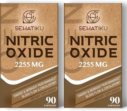 Nitric Oxide Supplement 2255 MG, Nitric Oxide Booster & 6-in-1 Phytonutrient Blend for Heart, Circulation, Immune - 90 Capsules (2 Bottle)