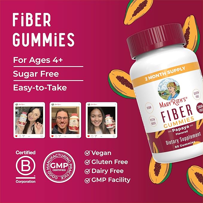 MaryRuth Organics Fiber Gummies for Adults | Prebiotic Fiber Supplement | Gut Health | Digestion Support | Sugar Free | Vegan | 2 Month Supply | 60 Count