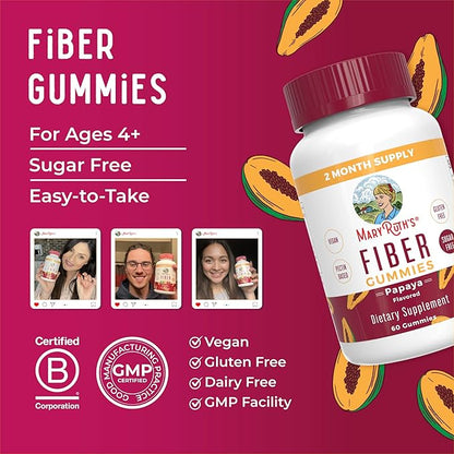 MaryRuth Organics Fiber Gummies for Adults | Prebiotic Fiber Supplement | Gut Health | Digestion Support | Sugar Free | Vegan | 2 Month Supply | 60 Count