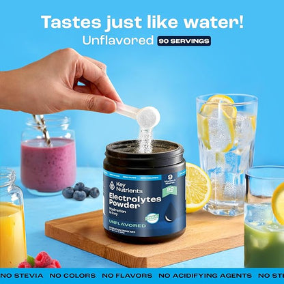 KEY NUTRIENTS Electrolytes Powder No Sugar - Unflavored Electrolyte Powder - Keto Electrolytes Powder - Unflavored Electrolytes - Hydration Powder - 90 Servings, Post Workout & Recovery