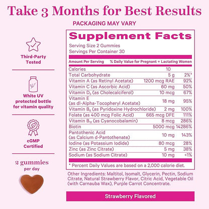 Pink Stork Postpartum Hair Loss Gummies - Biotin with Vitamin E, Pantothenic Acid, B6 & B12 for Beautiful & Strong Hair, Skin, and Nails - Postpartum Essentials for New Moms - 60 Gummy Vitamins