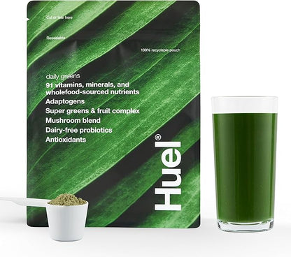 Huel Daily Greens | Superfood Greens Powder | 91 Vitamins, Minerals, and Wholefood-Sourced Ingredients | Adaptogens, Antioxidants, Gut-Friendly Probiotics | 30 Servings