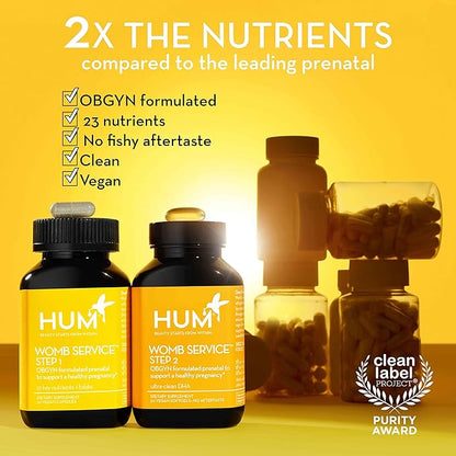 HUM Womb Service Prenatal & Postnatal Vitamins Combo Pack - OBGYN Formulated Vegan Prenatal Vitamins - Clean Daily Pre-to-Post Pregnancy Support with Choline