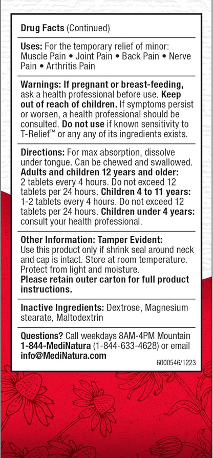 T-Relief Arnica +12 Natural Relieving Actives for Back Pain Joint Soreness Muscle Aches & Stiffness, Whole Body Fast Acting Relief for Women & Men - 100 Tablets (2 Pack)