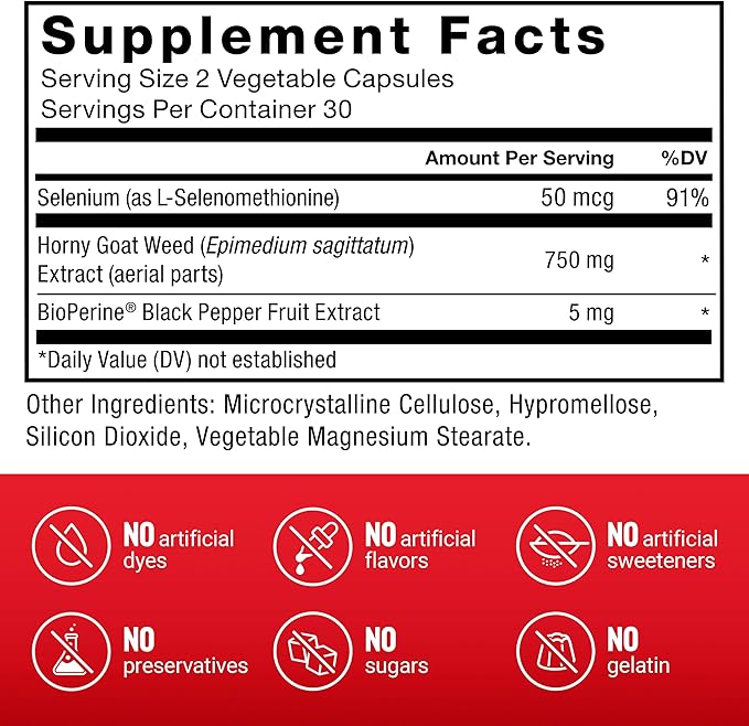 Force Factor Horny Goat Weed for Men, Natural Male Drive and Vitality Supplement with Natural Ingredients for Superior Absorption, Fundamental Series, 750mg, 60 Capsules