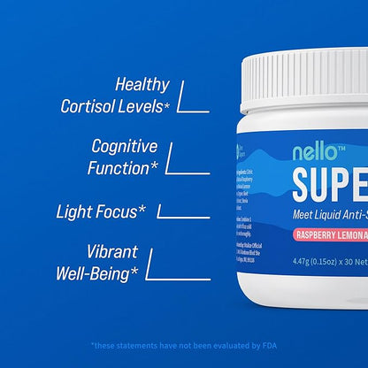 Nello Supercalm Drink Mix - Ashwagandha KSM 66, Magnesium Glycinate, L-Theanine, Vitamin D3 - Ashwagandha Root Extract, Magnesium & L-Theanine Supplement - (30 Servings) - 3 Pack