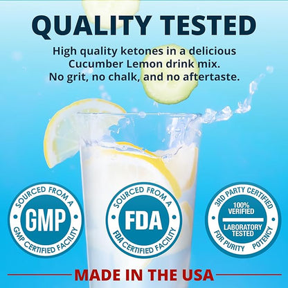 Dr. Boz - Keto BHB Powder - Cucumber Lemon, 20 Packets - Ketones Drink - Increase Energy & Reduce Cravings - Max Strength Dietary Supplement - Quality Tested - Made in The USA - 10.9oz (310g)