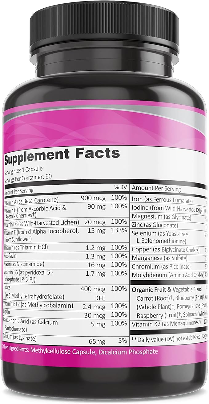 Pure By Nature One-Daily Multivitamin for Women, Immune Support Supplement with Non-GMO Ingredient, Vitamin & Minerals for Energy, 60 Veggie Capsules