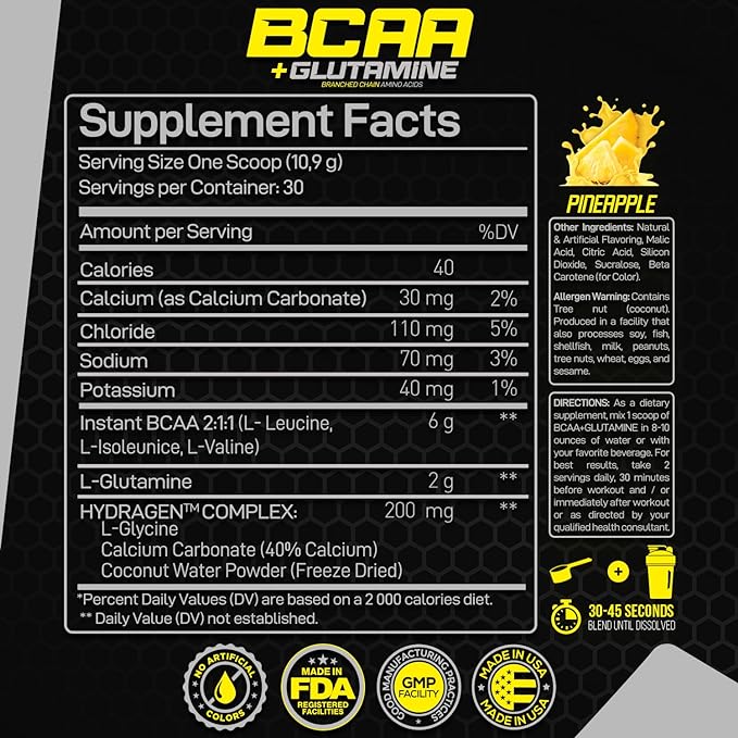 Forzagen BCAAS Amino Acids Powder with Glutamine BCAA Powder, Branched Chain Amino Acids Supplements Powder, BCAA Lean Energy Pre Workout - Post Workout Muscle Recovery Powder, 30 Servings