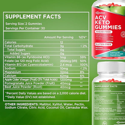 Keto Acv Gummies Supplement - Apple Cider Vinegar Gummies for Women Men - Sugar & Gluten Free (1200MG)