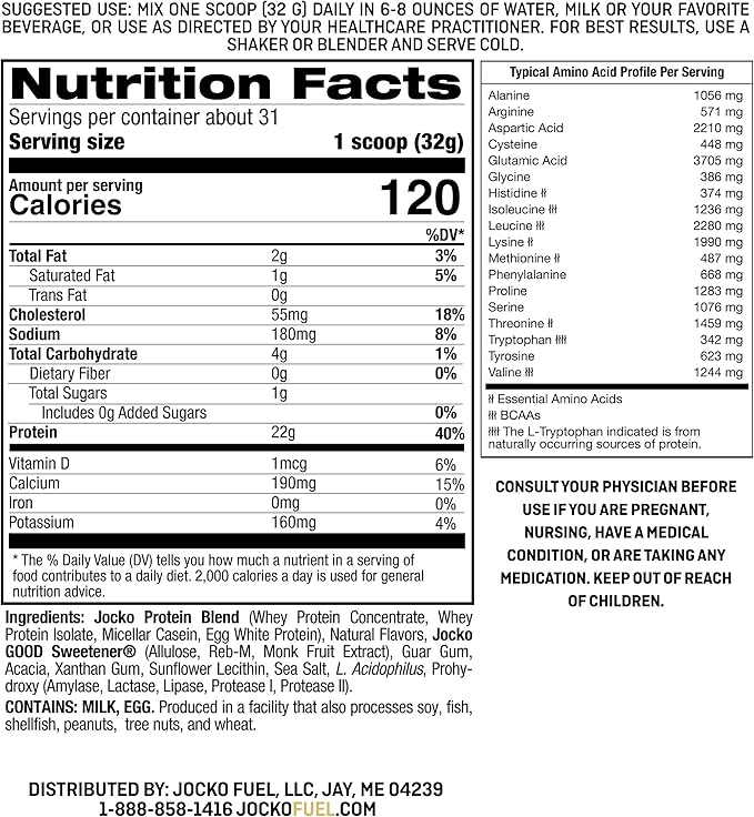 Jocko Mölk Whey Protein Powder 22g Protein - Sugar Free Monk Fruit Blend - Muscle Recovery & Growth, Packaging May Vary (31 Servings, Vanilla Milkshake)