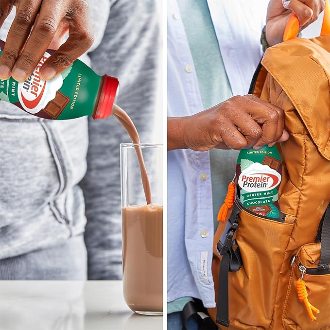 Premier Protein Shake, Limited Edition Winter Mint Chocolate, 30g Protein, 1g Supar, 24 Vitamins & Minerals, Nutrients to Support Immune Health, 11.5 oz, 12 Pack