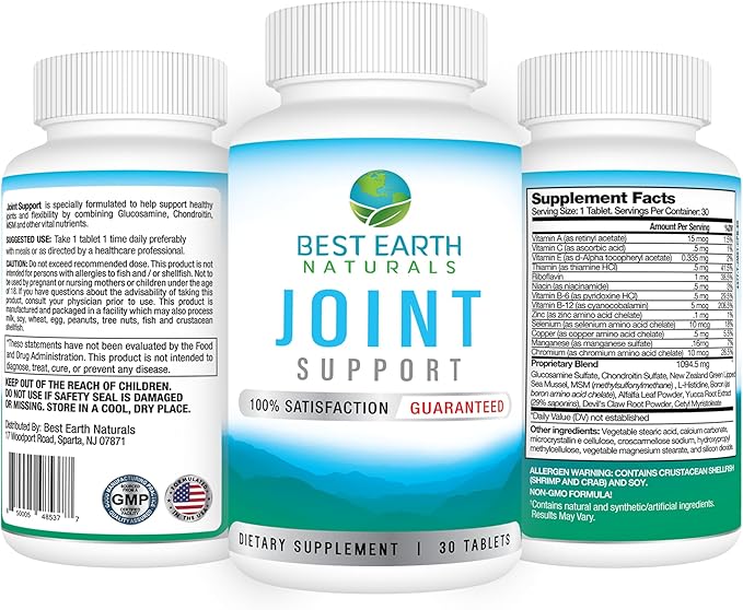 Best Earth Naturals Joint Support- Glucosamine, Chondroitin, MSM & Special Vitamins & Nutrients for Back, Hip & Joint Support - Joint Supplement for Joints, Muscle & Flexibility 30 Day Supply