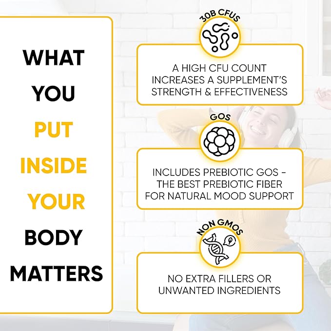 Lifted Naturals Mood Boosting Probiotic 30 Billion CFU - Mood Support Supplement, Prebiotics and Probiotics for Women & Men, Acidophilus Lactobacillus Probiotic, Shelf Stable & Non-GMO, 60 Capsules