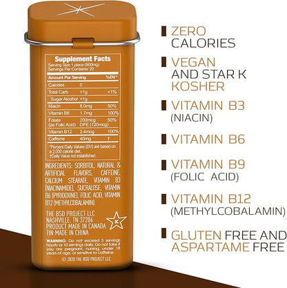 Viter Energy Caffeinated Mints 40mg Caffeine, B Vitamins, Sugar Free. (Chocolate Mint, 20pcs, 6 Pack)