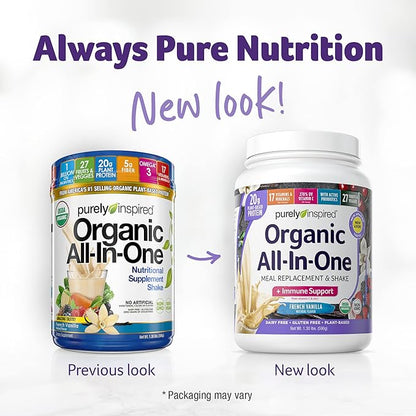 Purely Inspired All-in-One Vegan Protein Powder for Men & Women, French Vanilla (16 Servings) - Plant-Based Organic Protein Powder for Shakes & Smoothies - Gluten-Free Nutritional Meal Replacement