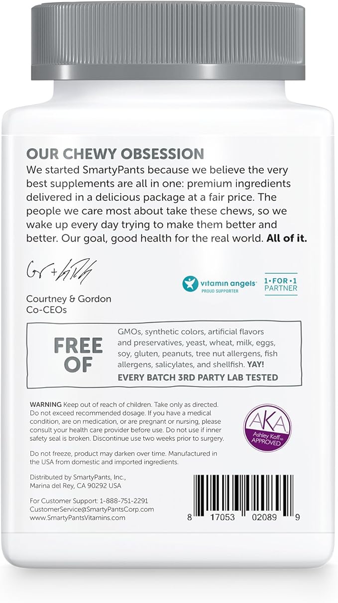 SmartyPants Mineral Chews: Magnesium Citrate & Calcium Supplement with Vitamin D3, Vitamin C, Vitamin K2, Zinc & Selenium for Immune Support, 60 Count (30 Day Supply)