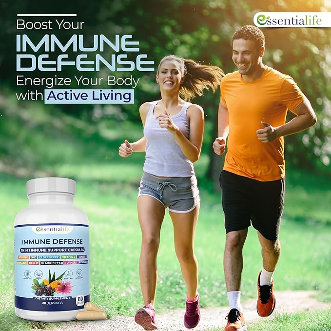 Immune Support Supplement 10 in 1 Elderberry, Echinacea, Vitamin D, Vitamin C 1000mg & Zinc Supplement - Take Charge of Your Health with Immune Booster for Adults - 60 Vitamins Capsules
