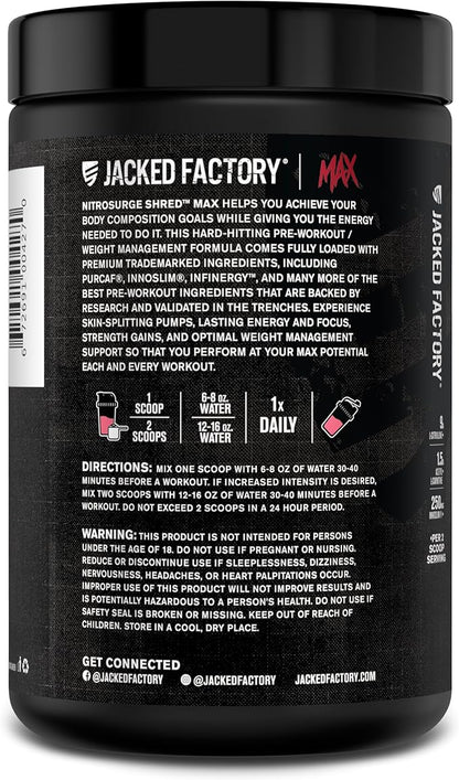 Nitrosurge Shred Max Preworkout - High-Performance Thermogenic Pre Workout Powder for Men and Women with L Citrulline, Acetyl L Carnitine, Organic Caffeine - 40 Servings, Watermelon Peach