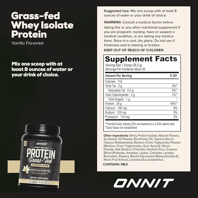 ONNIT Grass Fed Whey Isolate Protein - Vanilla (30 Servings)