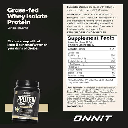 ONNIT Grass Fed Whey Isolate Protein - Vanilla (30 Servings)
