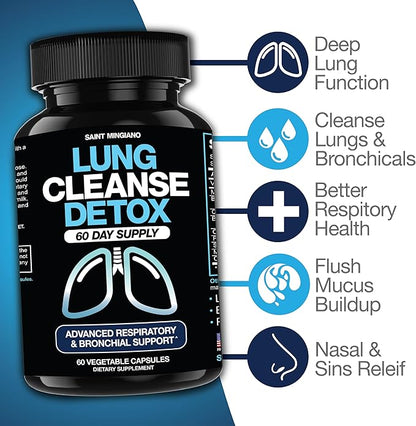 Lung Cleanse Detox, 60 Day Cleanse - Supports Lung Health Within Bronchial & Respiratory Systems - Quit & Stop Smoking Aids - Herbal Detox for Lungs