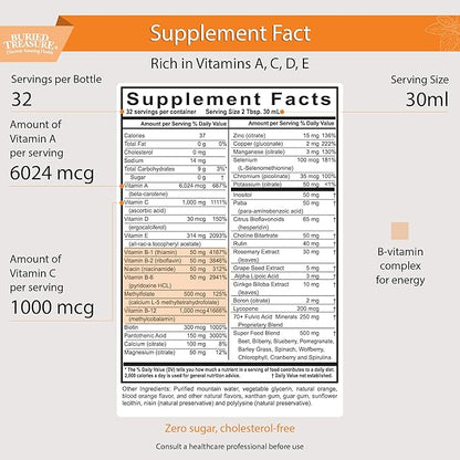Buried Treasure VM100 Daily Multi - 32 Servings, Liquid Vitamins Minerals Supplement with Dose Cup