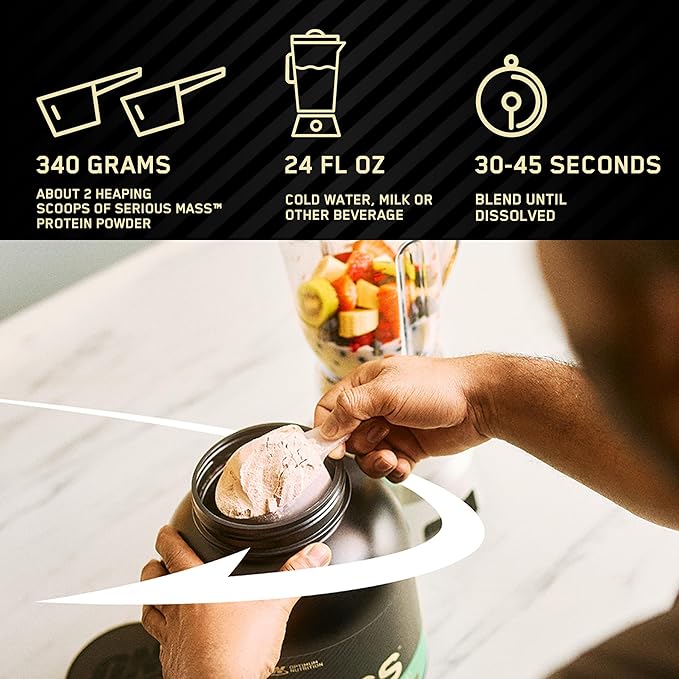 Optimum Nutrition Serious Mass, Weight Gainer Protein Powder, Mass Gainer, Vitamin C and Zinc for Immune Support, Creatine, Chocolate Peanut Butter, 12 Pound (Packaging May Vary)