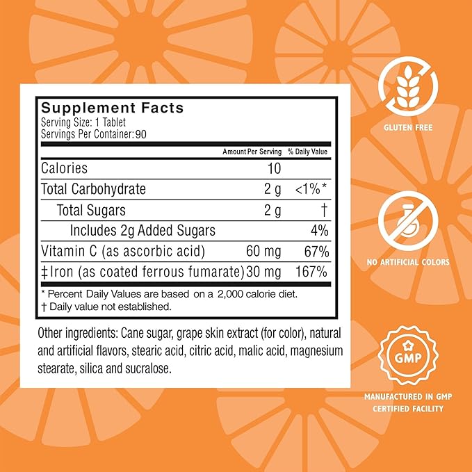 Celebrate Vitamins Iron Supplement with Vitamin C - 30mg Iron, 60mg Vitamin C, Bariatric Vitamins for WLS Patients, Vertical Sleeve & Gastric Bypass Surgery – Grape, 90 Chewable Tablets