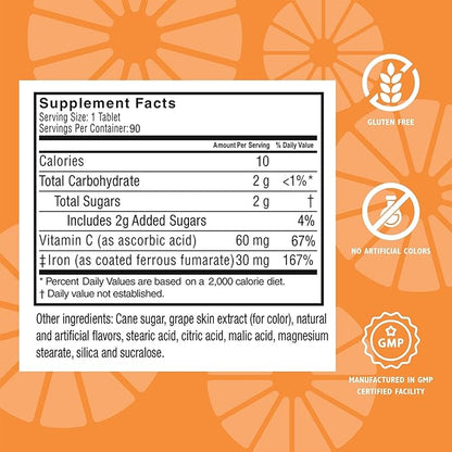 Celebrate Vitamins Iron Supplement with Vitamin C - 30mg Iron, 60mg Vitamin C, Bariatric Vitamins for WLS Patients, Vertical Sleeve & Gastric Bypass Surgery – Grape, 90 Chewable Tablets