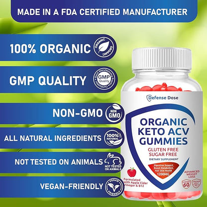 Organic Keto ACV Gummy Advanced Weight Loss - Gluten & Sugar Free Pro Active Rapid Belly Fat Burner Apple Cider Vinegar Diet Supplement for Women Men (1200MG) (2 Packs)