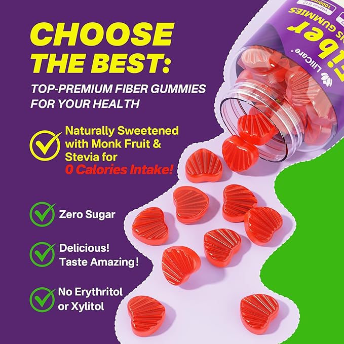 Probiotics Fiber Gummies for Adults Sugar Free + Psyllium Husk Fiber Supplement (Soluble + Insoluble) /w Vitamin B12 1000 mcg Vitamin D3 5000 iu for Fulfill, Metabolism, Gut & Digestive Health, 120Cts