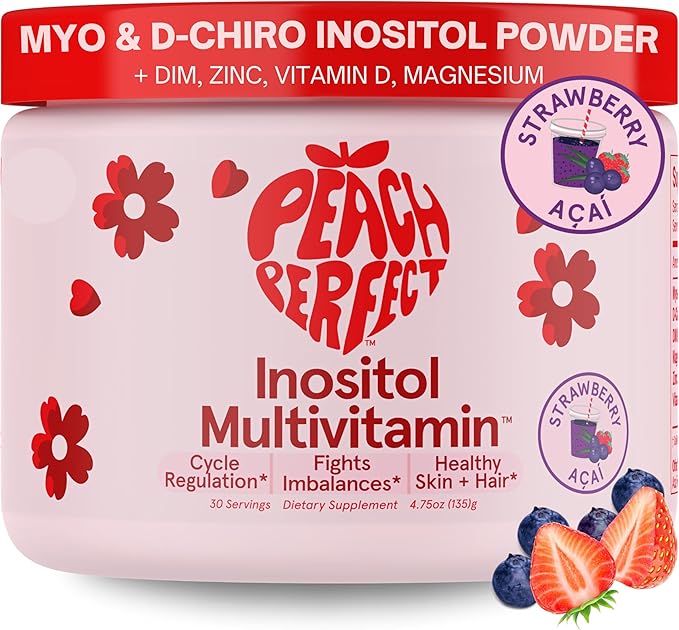 Inositol Powder Multivitamin, Strawberry Acai Flavor – 4g Myo-Inositol & D-Chiro Inositol, DIM, Zinc, Magnesium Glycinate, Vitamin D3 – Supports Women’s Health, Cycle, Energy, 30 SVG