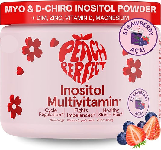 Inositol Powder Multivitamin, Strawberry Acai Flavor – 4g Myo-Inositol & D-Chiro Inositol, DIM, Zinc, Magnesium Glycinate, Vitamin D3 – Supports Women’s Health, Cycle, Energy, 30 SVG