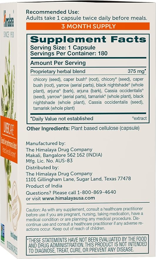 Himalaya LiverCare for Total Liver Support, Cleanse and Detox, Protects Cells & Enzymes, 375 mg, 180 Capsules, 90 Day Supply