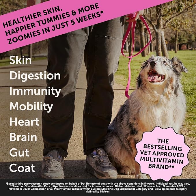 Pet Honesty Dog Multivitamin Max Strength - 15 in 1 Dog Vitamins for Health & Heart - Dog Essentials Fish Oil, Glucosamine, Probiotics, Omega Fish Oil - Dog Vitamins and Supplements for Skin and Coat