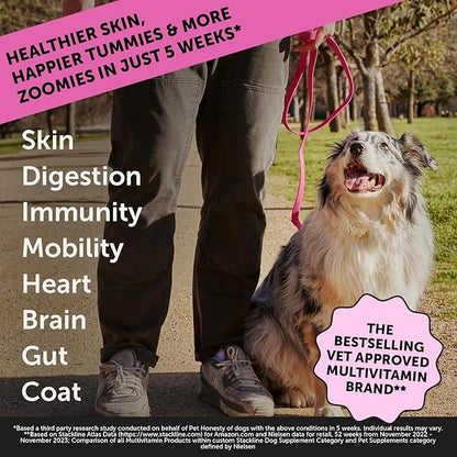 Pet Honesty Dog Multivitamin Max Strength - 15 in 1 Dog Vitamins for Health & Heart - Dog Essentials Fish Oil, Glucosamine, Probiotics, Omega Fish Oil - Dog Vitamins and Supplements for Skin and Coat