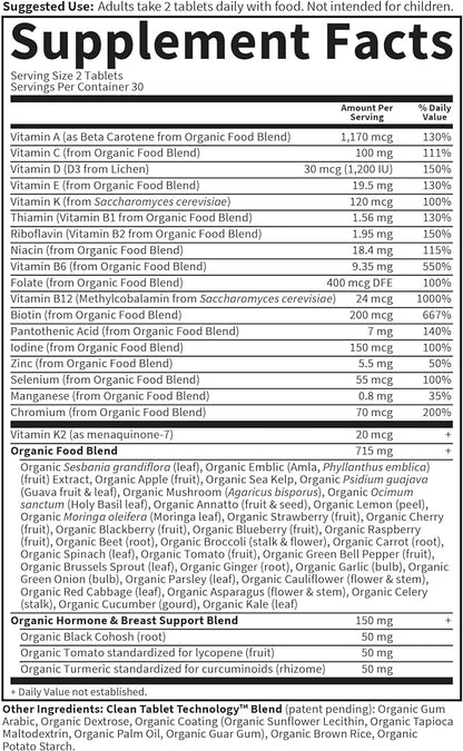 Garden of Life Organics Vitamins for Women 40+ - 60 Tablets, Womens Multi 40+, Vegan Vitamins for Women Over 40, Hormone & Breast Health Support Blend, Whole Food Womens Multivitamin