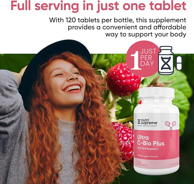 Nutri Suprme Ultra C-Bio Plus, Female Support Formula with Red Raspberry, Vitamin C, and Bioflavonoids , 120 Tablets, Vegetarian, Kosher