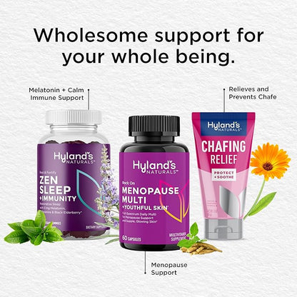 Hyland's Rock On Menopause + Youthful Skin Multivitamin for Women with Immune Support - 60 Capsules - Menopause Relief for Women with Biotin, Collagen, and Red Clover