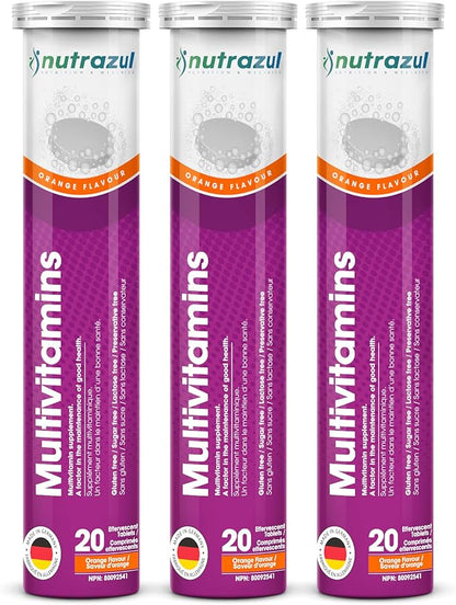 nutrazul Multivitamin Effervescent Tablets | 60 Tablets | Immune Support with 9 Essential Vitamins | Perfect for Daily Wellness for Adults & Kids | Orange Flavor