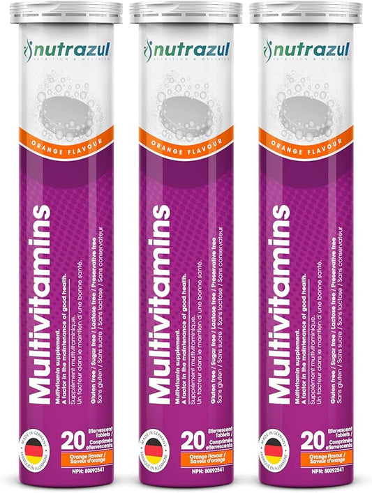 nutrazul Multivitamin Effervescent Tablets | 60 Tablets | Immune Support with 9 Essential Vitamins | Perfect for Daily Wellness for Adults & Kids | Orange Flavor