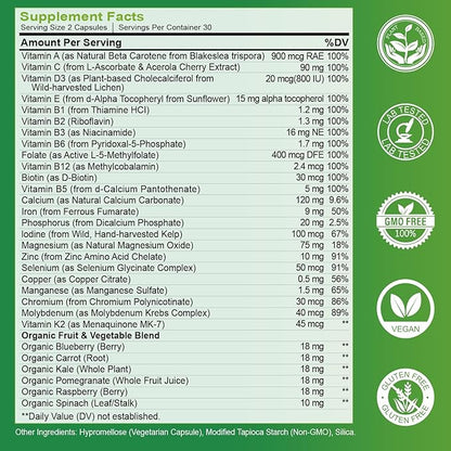 Multivitamin for Women 50 and Over, Whole Food Multivitamins Minerals Organic Extracts Women's 50+ Multivitamin for Energy Support, Nourish Hair, Skin, Nails Health, 60 Capsules