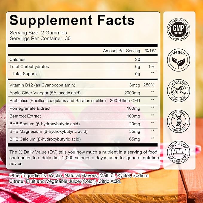 Keto ACV Gummies - 2000mg Apple Cider Vinegar Gummies Sugar-Free Support Stature Health with Probiotics, B12, Keto Supplements for Women & Men 60 Gummies