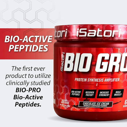 iSatori BIO-GRO Protein Synthesis Amplifier, for Muscle Recovery & Growth, Enhanced Stimulant Free Pre-Workout & Colostrum Supplement with Bio-Active Peptides- Chocolate Ice Cream (60 Servings)