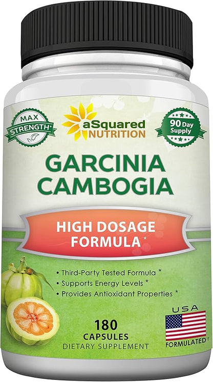 aSquared Nutrition Garcinia Cambogia 1600mg-180 Capsules-Natural Pure Extract Pills for Brain Health- Standardized Ultra HCA & Garcinia Cambogia Supplement Alternative to Gummies, Drops, Tea & Powder