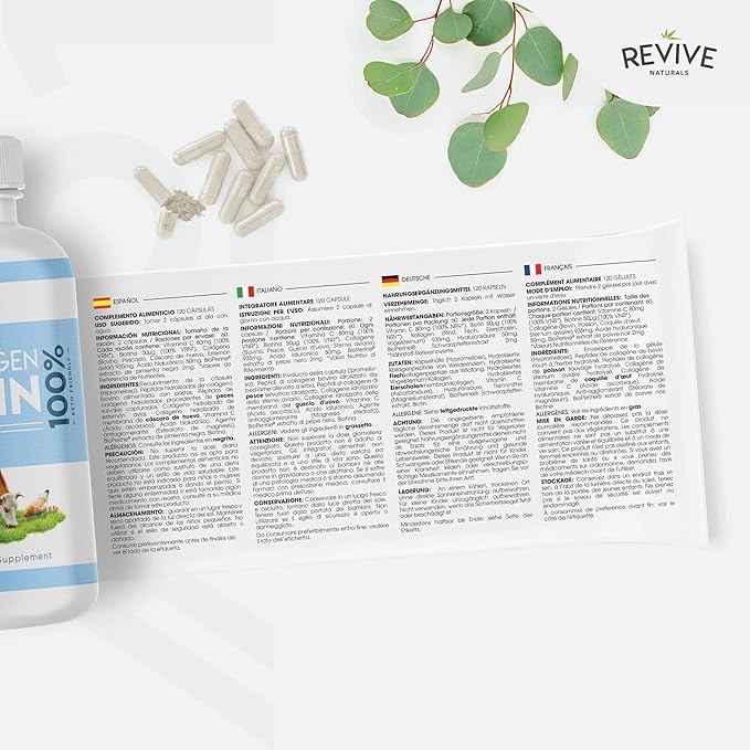 Revive Naturals Multi Collagen Protein Capsules - Types I, II, III, V & X - Hydrolysed Grass Fed Bovine, Wild Caught Marine & Free-Range Chicken, Made with Hyaluronic Acid & Vitamin C, 120 Caps