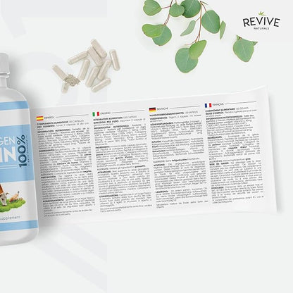 Revive Naturals Multi Collagen Protein Capsules - Types I, II, III, V & X - Hydrolysed Grass Fed Bovine, Wild Caught Marine & Free-Range Chicken, Made with Hyaluronic Acid & Vitamin C, 120 Caps