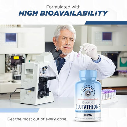 S-Acetyl L-Glutathione - Acetylated Glutathione Supplement 300mg - Works as Antioxidant Support, Liver, & Skin Vitality - Highly Bioavailable L Glutathione Supplement - 60 Pure Glutathione Capsules